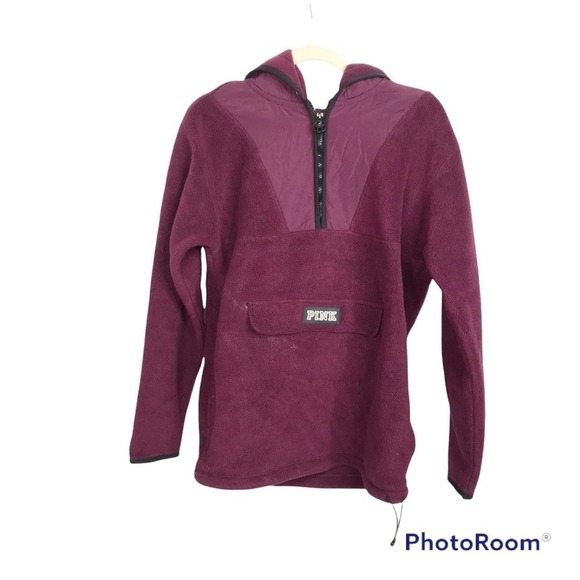 Victoria’s Secret Pink maroon Sherpa quarter zip pullover size S - Picture 1 of 6